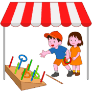 輪投げ お祭りの屋台で輪投げを楽しんでいる子どものイラスト