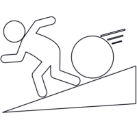 傾斜地での転落物危険の「注意喚起サイン」のイラスト・図は白ベタに黒罫線