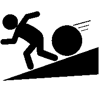 傾斜地での転落物危険の「注意喚起サイン」のイラスト・図は黒ベタ