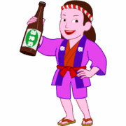 お祭り女子 笑顔で御神酒を掲げている元気なお祭り女子のイラスト