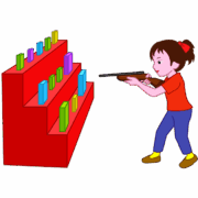 射的 お祭りの屋台で射的ゲームを楽しんでいる少女のイラスト