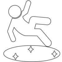 足元つるつる滑る危険の「注意喚起サイン」のイラスト・図は白ベタに黒罫線