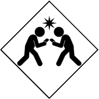 歩きスマホ衝突危険「注意喚起サイン」のイラスト・白色地に黒枠線、図は黒