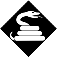 危険な毒蛇に対する「注意喚起サイン」のイラスト・黒地に図は白抜き