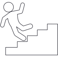 階段から転落防止の「注意喚起サイン」のイラスト・図は白ベタに黒罫線