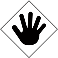 手を突き出して制止「注意喚起サイン」のイラスト・白ベタ黒枠線に図は黒