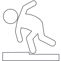 通路の段差での躓き防止の「注意喚起サイン」のイラスト・図は白ベタに黒罫線