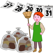 隅々まで掃除・ゴミ出し・忙しい主婦の年末大掃除のイラスト