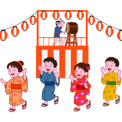仲良く盆踊り 夏の思い出!【盆踊り・お祭り】浴衣姿の子供たちのフリーイラスト素材
