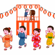 仲良く盆踊り 夏の思い出!【盆踊り・お祭り】浴衣姿の子供たちのフリーイラスト素材