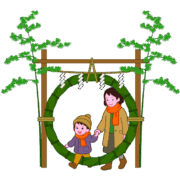 無病息災を願う日本の伝統行事である「茅の輪くぐり」のイラスト