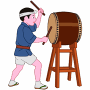 祭り太鼓 力強く祭り太鼓をたたく屈強の若者のイラスト