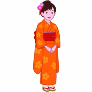 お正月に振袖を着た笑顔の若い女性のイラスト
