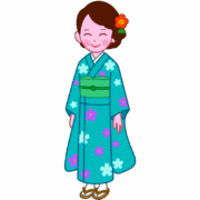 振袖笑顔 正月の晴着に振袖を着た笑顔の少女のイラスト