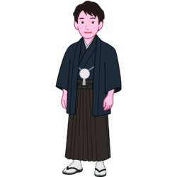 羽織袴 正月に羽織袴で正装している若い男性のイラスト