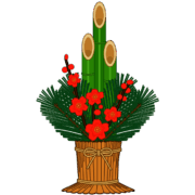 正月の玄関を飾る、松竹梅を取り揃えた縁起の良い門松のイラスト