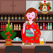 正月にお客が来ないので独りでカラオケを歌っているスナックママのイラスト