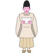 新年の祝詞を奏上している若い神主のイラスト