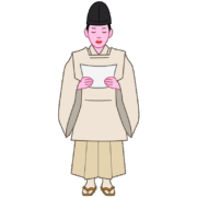 新年の祝詞を奏上している若い神主のイラスト