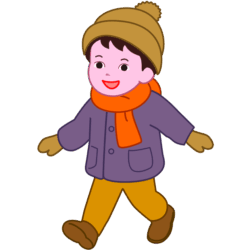 寒い冬に防寒着を着て元気に歩いている女の子のイラスト