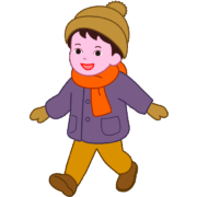 寒い冬に防寒着を着て元気に歩いている女の子のイラスト