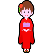 少女アイコン 【お正月・晴れ着イラスト】可愛い赤の振袖姿の少女アイコン素材
