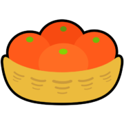 ミカンアイコン 正月に欠かせないミカンが数個、薄茶色の籠に入っているアイコン