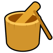 臼と杵アイコン 正月用のお餅をつく木製の臼と杵のアイコン