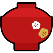 お椀アイコン 濃い朱塗りに梅の花の模様が入った正月のお椀のアイコン