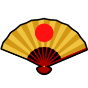 扇子アイコン 金色の扇面に日の丸が描かれた正月の飾り扇子のアイコン