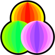 手毬アイコン 正月装飾用の赤系、緑系、紫系の三種類の手毬のアイコン