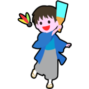 羽根突きのアイコン 正月に羽織袴姿で羽根突きを楽しんでいる男の子のアイコン