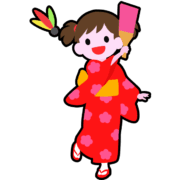 日本の伝統的な正月遊びである羽根突きを楽しんでいる女の子のアイコン