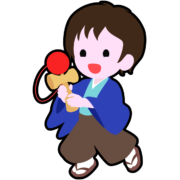 けん玉遊びのアイコン 正月に晴れ着姿でけん玉をして遊んでいる男の子のアイコン