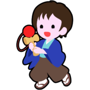 正月に晴れ着姿でけん玉をして遊んでいる男の子のアイコン