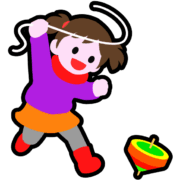 正月に独楽回しをしている女の子の躍動感のあるアイコン