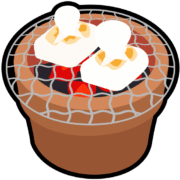 餅焼きアイコン 正月に七輪の炭火で餅を焼いているアイコン