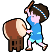 太鼓を叩く男の子のアイコン 法被姿でお祭りの和太鼓をたたいている男の子のアイコン