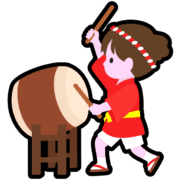 太鼓を叩く少女のアイコン お祭りで太鼓を叩いているお祭り好きな少女のアイコン