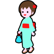 浴衣姿で夏祭り見物に出かける少女のアイコン