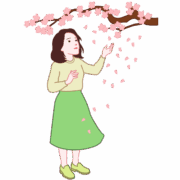 散っている桜の花びらを寂しそうに見ている女性のイラスト