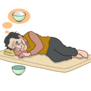 お腹が空きすぎて幻想に囚われている老人のイラスト