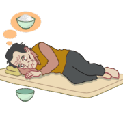 お腹が空きすぎて幻想に囚われている老人のイラスト