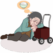 お腹が空いて道端で倒れ込んでしまったお婆さんのイラスト