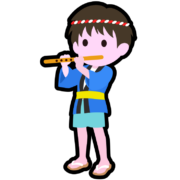 お祭りで一生懸命に横笛を吹いている男の子のアイコン