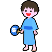 浴衣姿でお祭り見物に出かける男の子のイラスト
