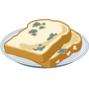 梅雨時に、皿の上にカビの生えた食パンがのっているイラスト