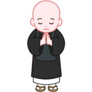 神妙な面持ちで頭を垂れて祈っている小僧（修行僧）のイラスト