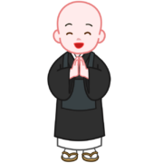 可愛い笑顔で手を合わせている小坊主のイラスト