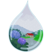 雨粒に映りこんだ山里の梅雨風景